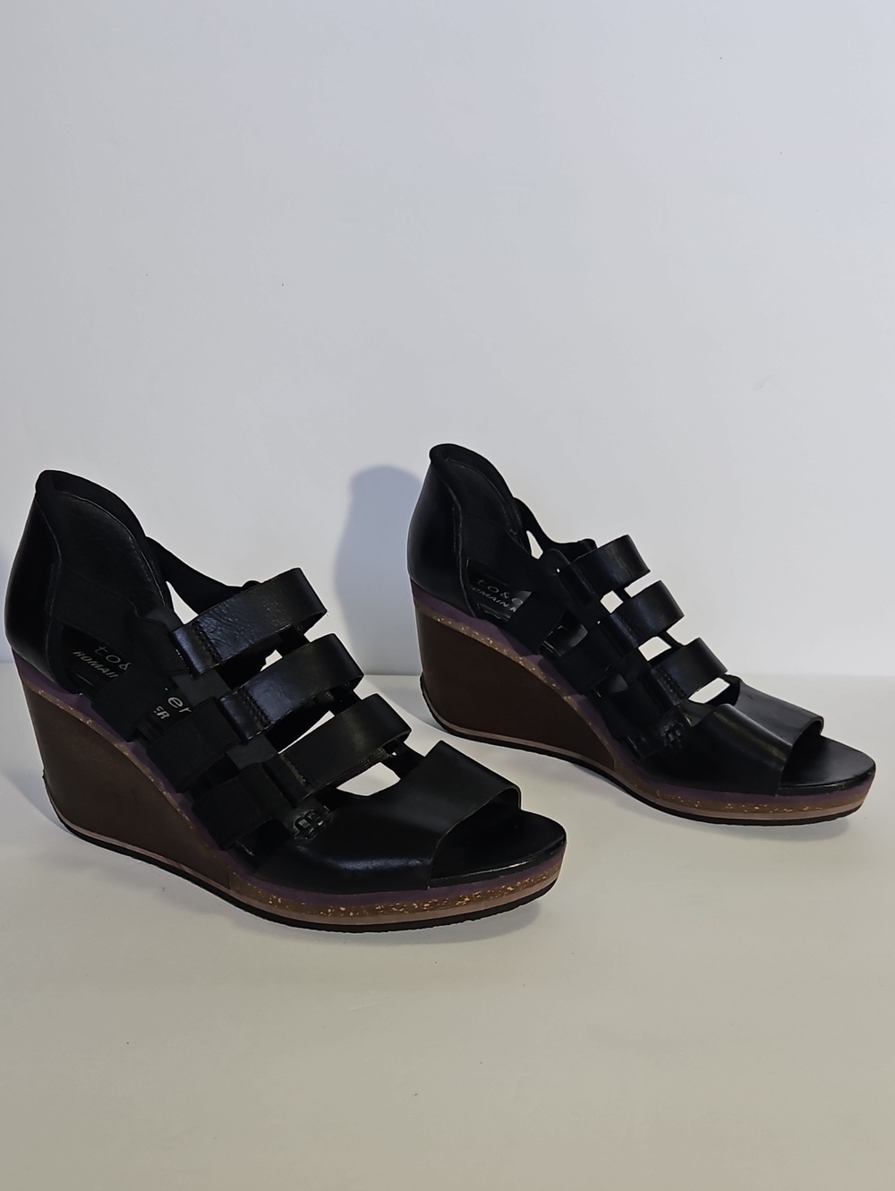 Camper Toðer Romain Kremer Black Leather Caged Wedge Heels